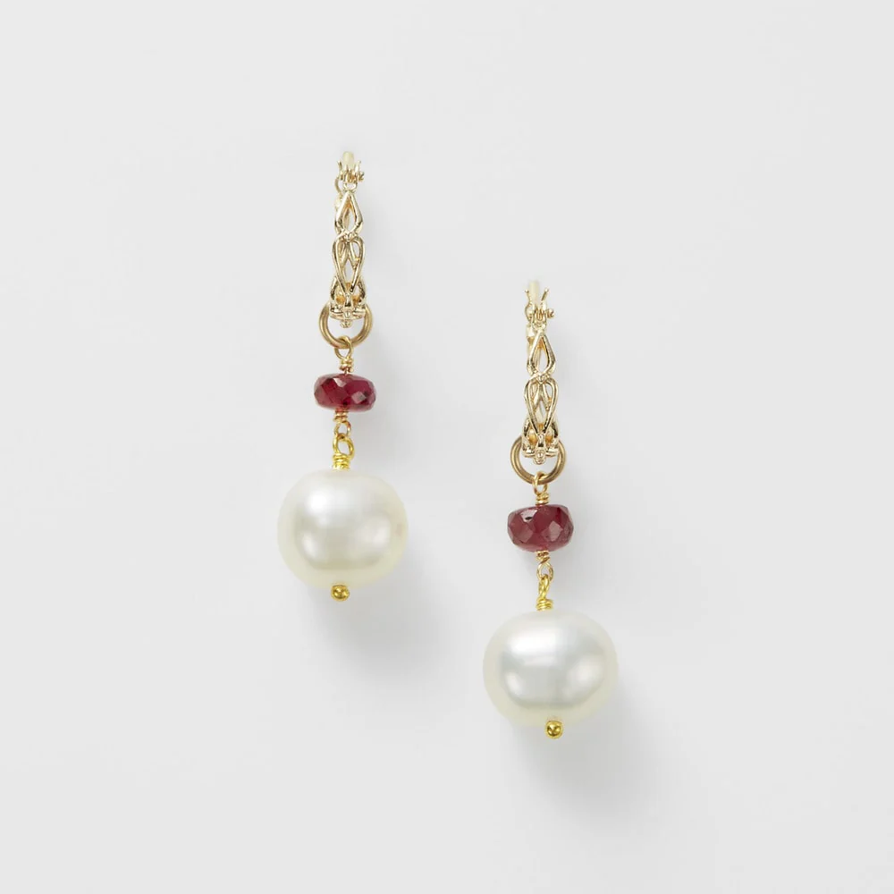K10 Pearl X Ruby Earring Set - Image 2