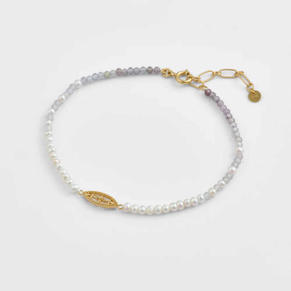 Gold Freshwater Pearl/Spinel Bracelet