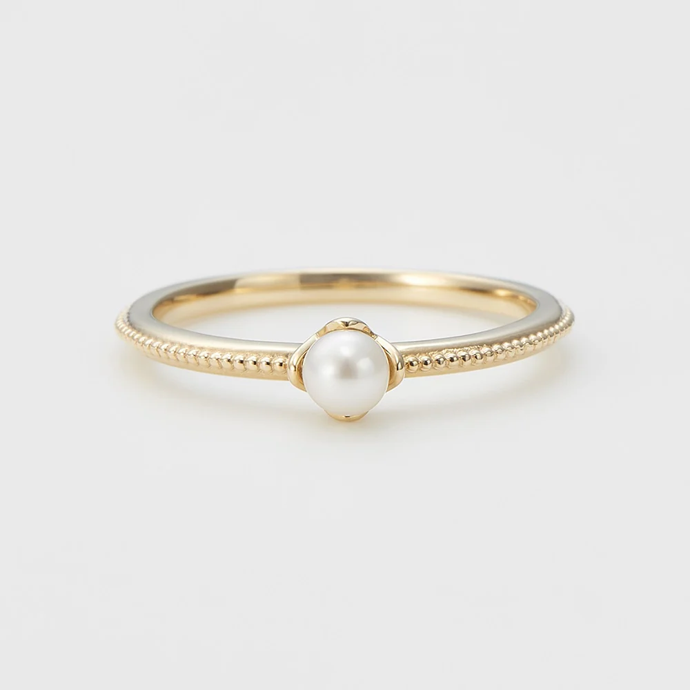<June Birthstone> K10 Pearl Pinky Ring (Mother)